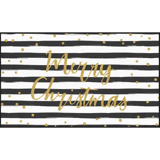 Christmas Stripe Black/White Kitchen Rug, BLACK WHITE, hi-res image number 0