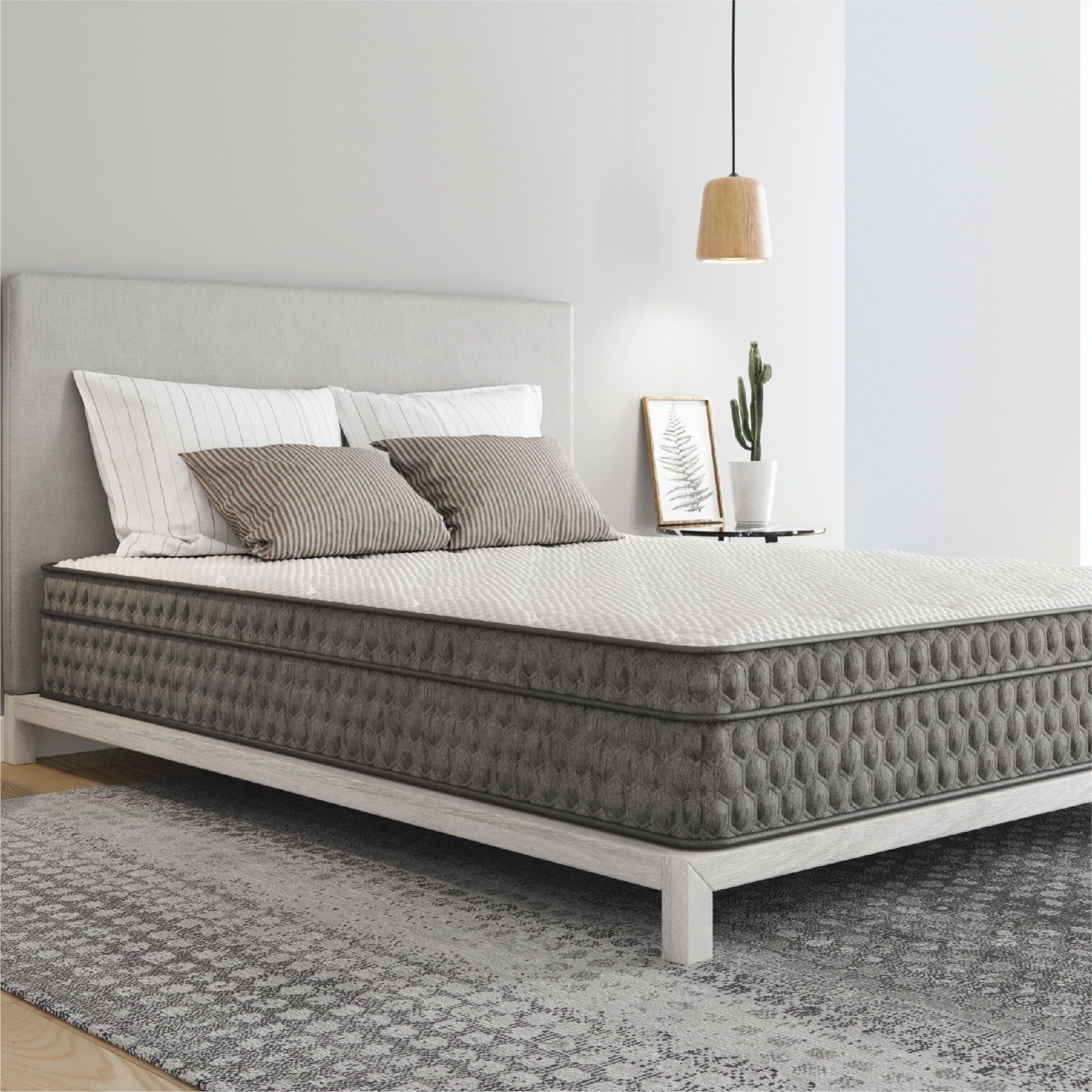 11 inches Gel Memory Foam Quilted Hybrid, Medium, Full Mattress, WHITE GREY, hi-res image number 0