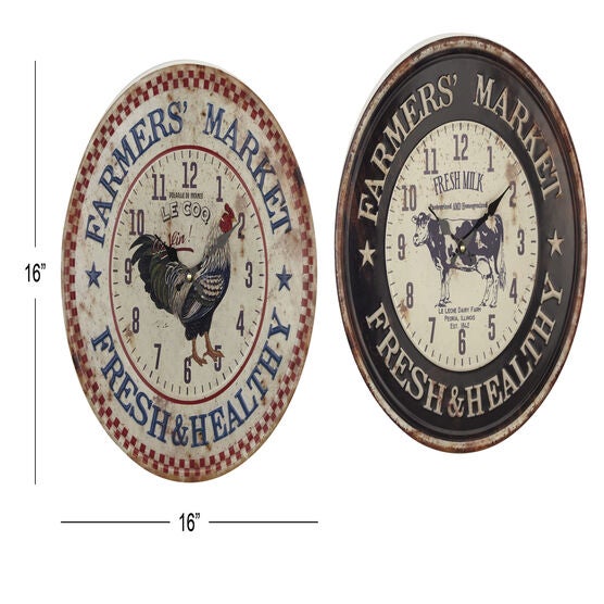Set Of 2 Black Metal Farmhouse Wall Clock, , alternate image number null