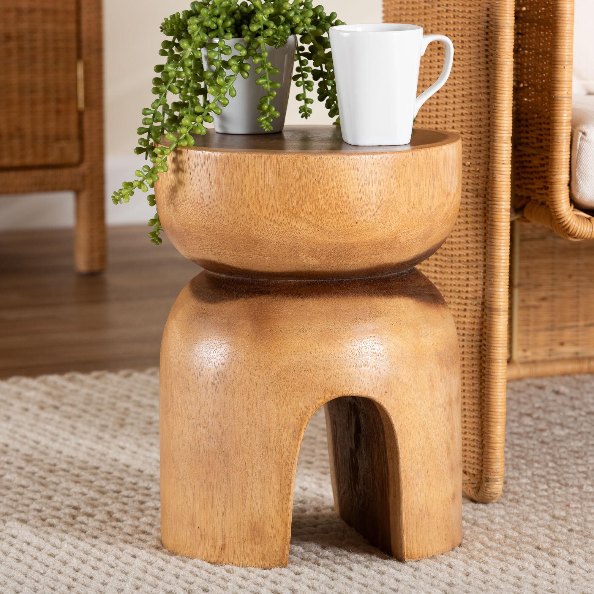 Abrina Solid Suar Wood Side Table, BROWN, hi-res image number 0