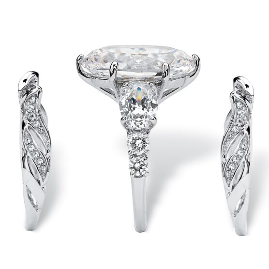 Platinum-Plated Bridal Ring Set Cubic Zirconia (15 3/4 cttw TDW), , on-hover image number null