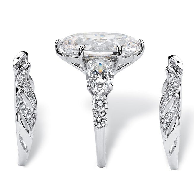 Platinum-Plated Bridal Ring Set Cubic Zirconia (15 3/4 cttw TDW), , on-hover image number 1