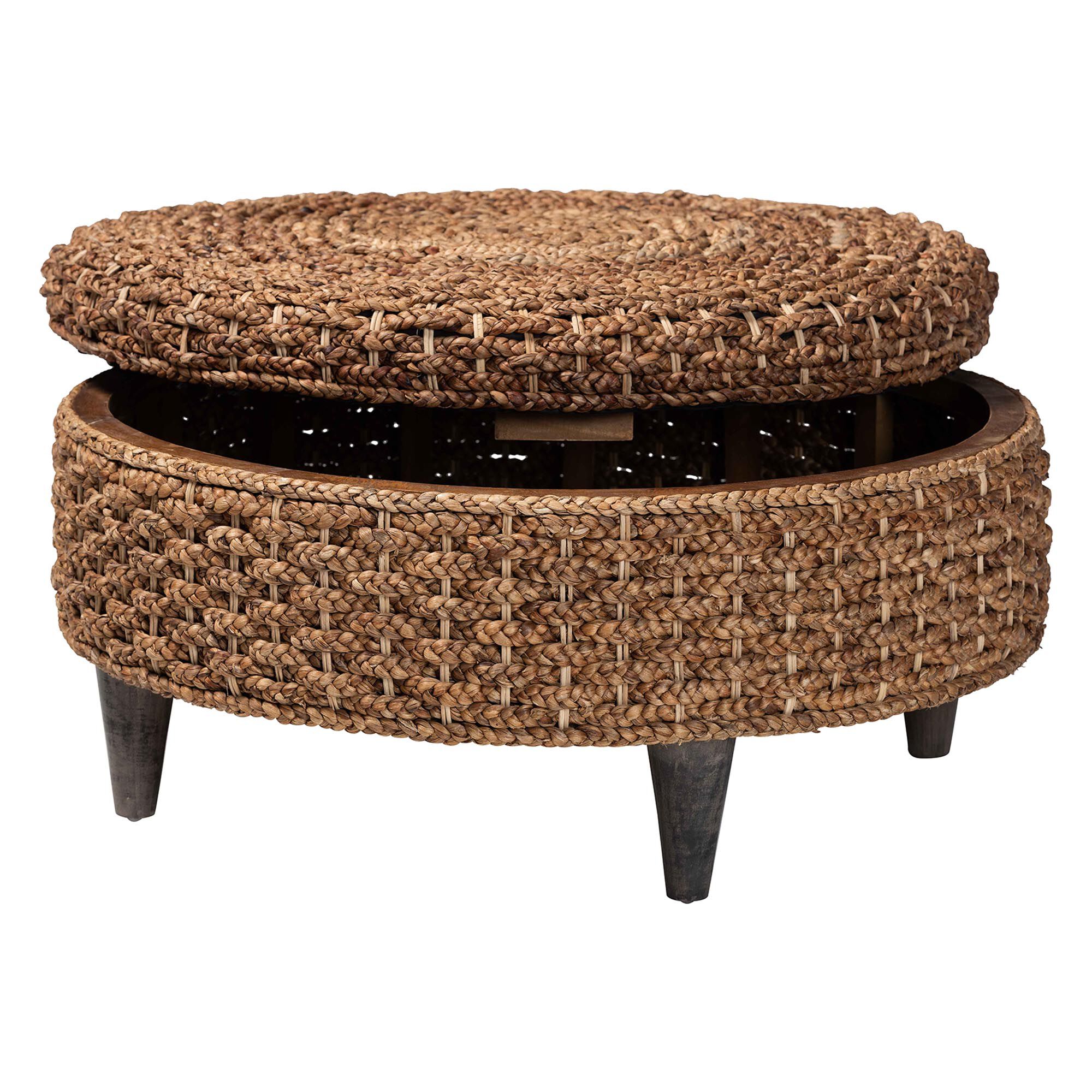 Bailey Handwoven Seagrass Storage Ottoman, Round, NATURAL BROWN, alternate image number 2