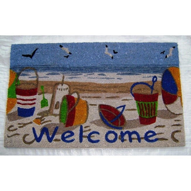 Beach Welcome Coir Mat With Vinyl Backing Floor Coverings, MULTI, hi-res image number 0