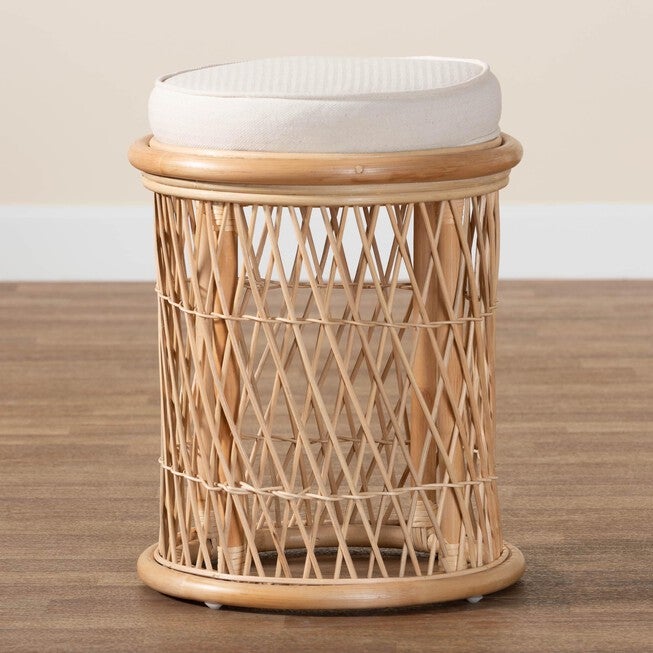 Junius Bohemian Natural Rattan Ottoman Footstool, , alternate image number null