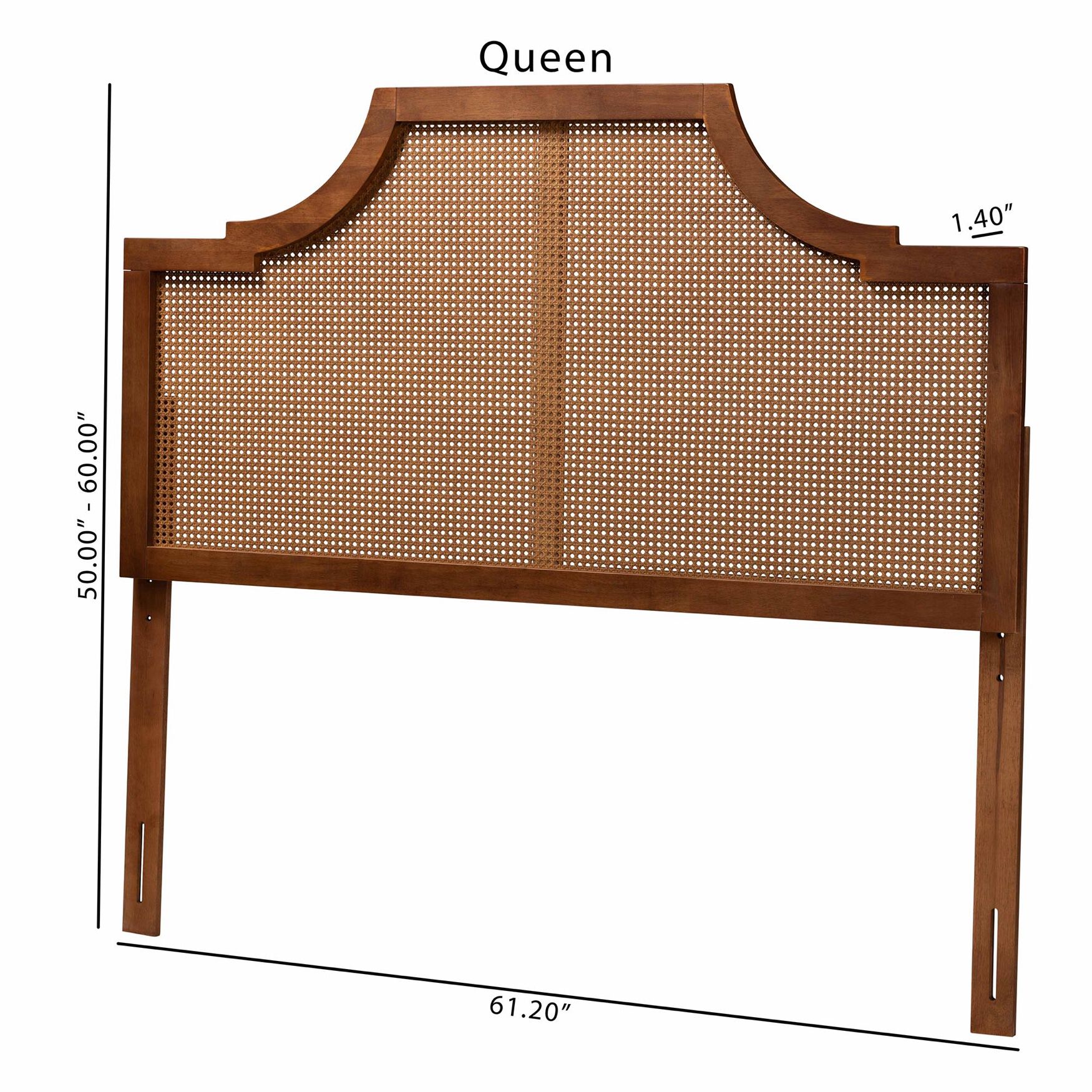 Risha Mid-Century Modern Ash Walnut Finished Wood And Rattan King Size Headboard, , alternate image number 6