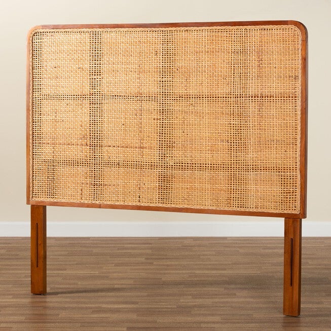 Caspia Bohemian Natural Rattan and Mahogany Wood Queen Size Headboard, LIGHT, alternate image number null