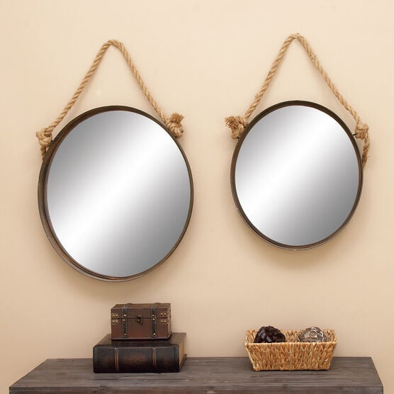 Set Of 2 Brown Metal Industrial Wall Mirror, , alternate image number null