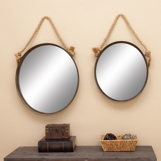 Set Of 2 Brown Metal Industrial Wall Mirror, , alternate image number 7