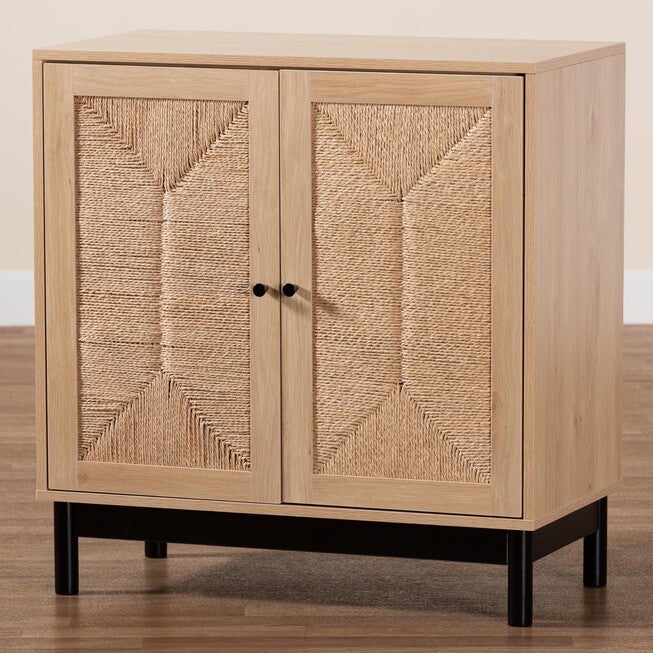 Cherelle Mid-Century Modern Light Brown And Black 2-Door Storage Cabinet, , alternate image number null