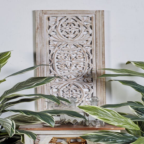 Cream Traditional Floral Mango Wood Wall Décor, , alternate image number null
