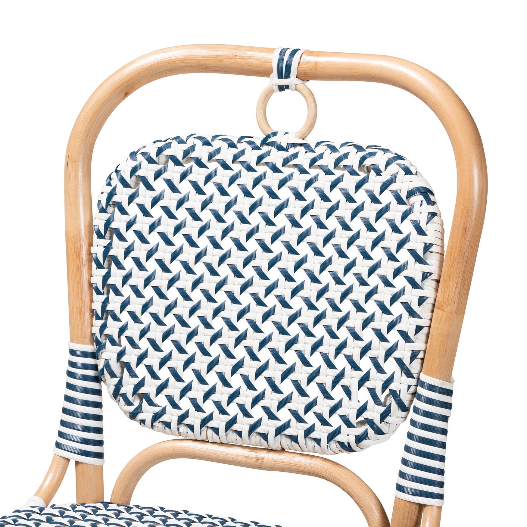 Luciana Modern French Blue and White Weaving Natural Rattan Bistro Chair, , alternate image number 10