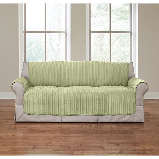 Sofa Reversible Plush Stripe Furniture Protector, LIGHT SAGE, hi-res image number null