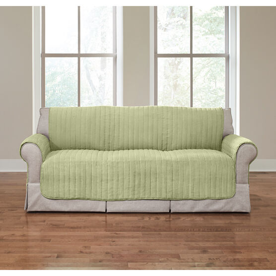 Sofa Reversible Plush Stripe Furniture Protector, LIGHT SAGE, hi-res image number null
