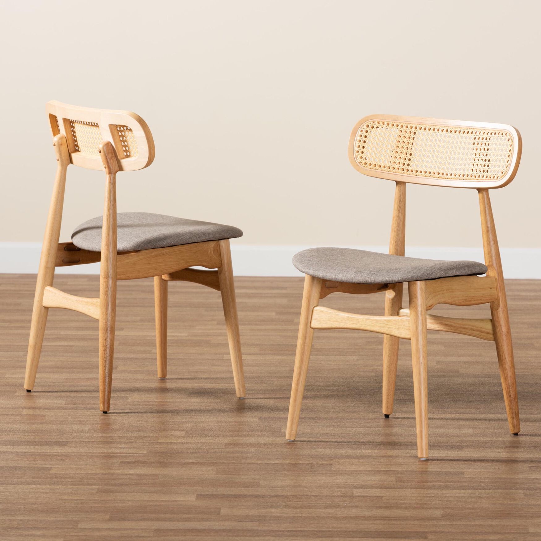 Tarana Mid-Century Modern Grey Fabric and Natural Oak Finished Wood 2-Piece Dining Chair Set, , alternate image number 19