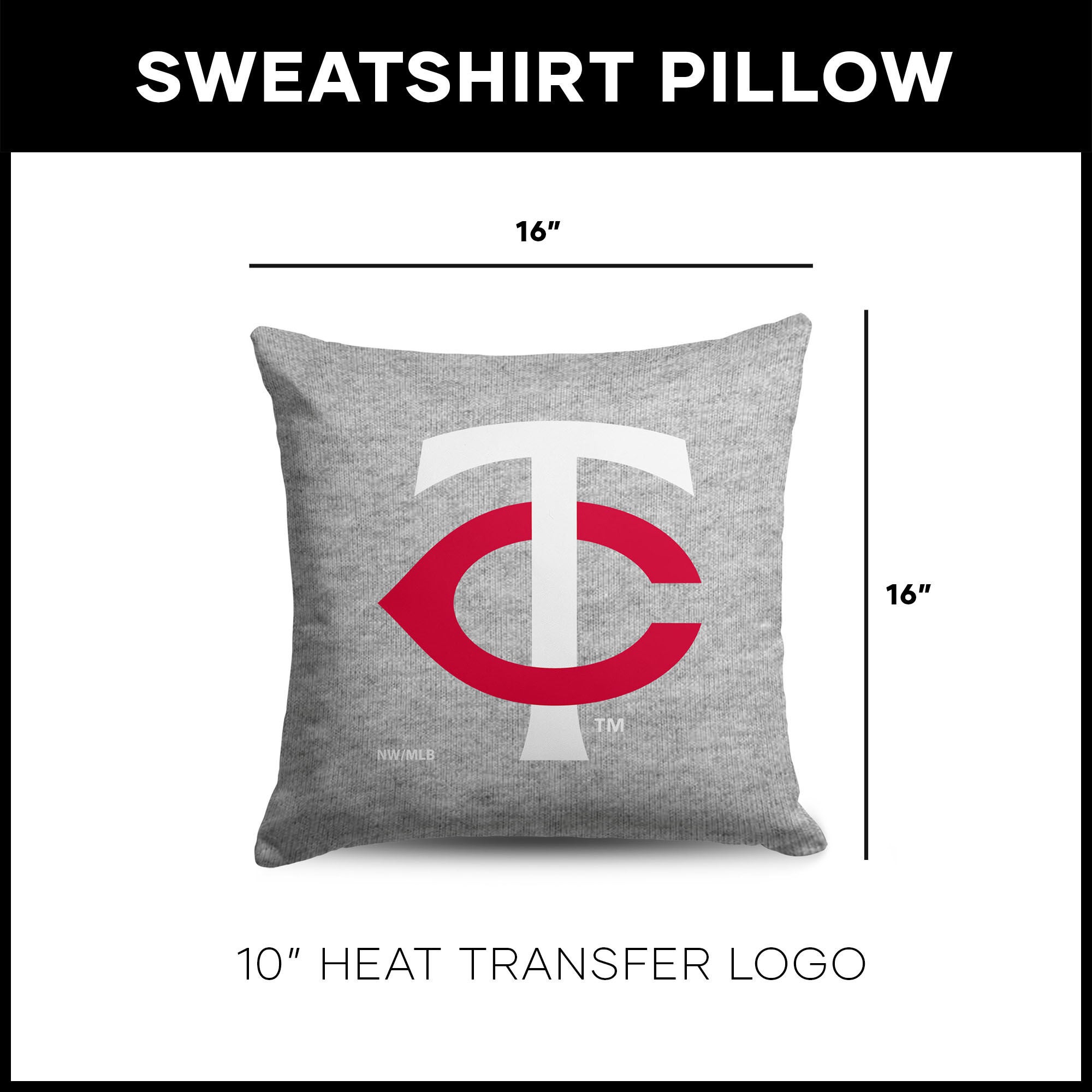 Minnesota Twins MLB Primary Sweatshirt PIllow 16 Inches, GRAY, alternate image number 4