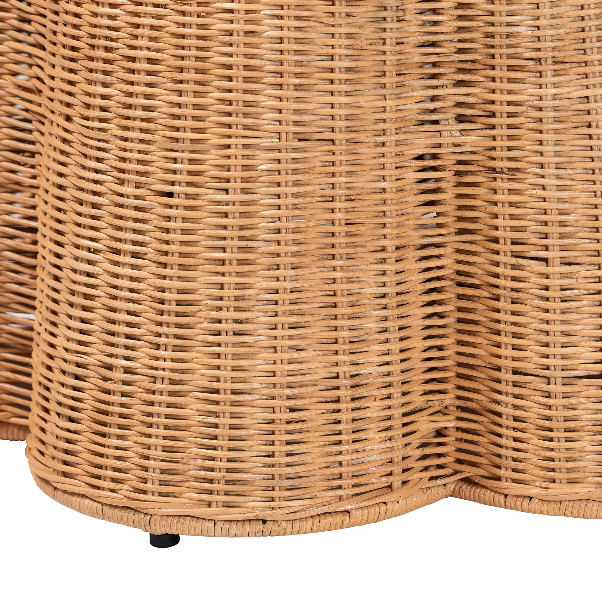 Palm Scallop Natural Rattan Ottoman, 26 inches Round, LIGHT HONEY, alternate image number 3