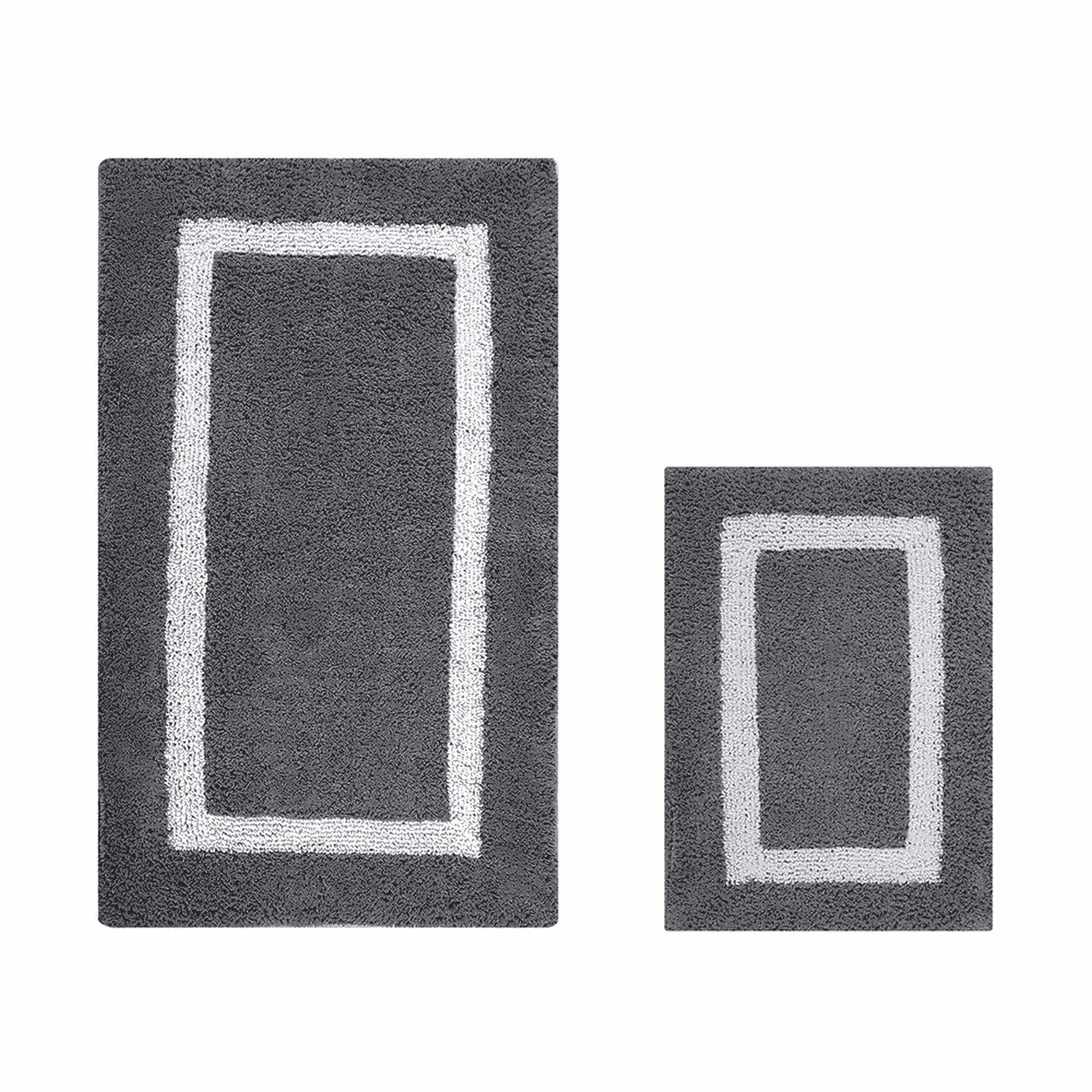 Hotel Collection 100% Cotton 2 Piece (17 inches X 24 inches | 24 inches X 40 inches) Bath Rug Set, GRAY WHITE, hi-res image number 0