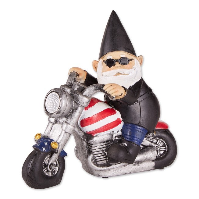 Biker Gnome Solar Statue, MULTICOLOR, hi-res image number 0