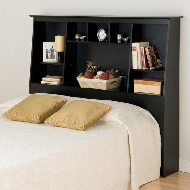 Full/Queen Tall Slant-Back Bookcase Headboard, BLACK, hi-res image number null