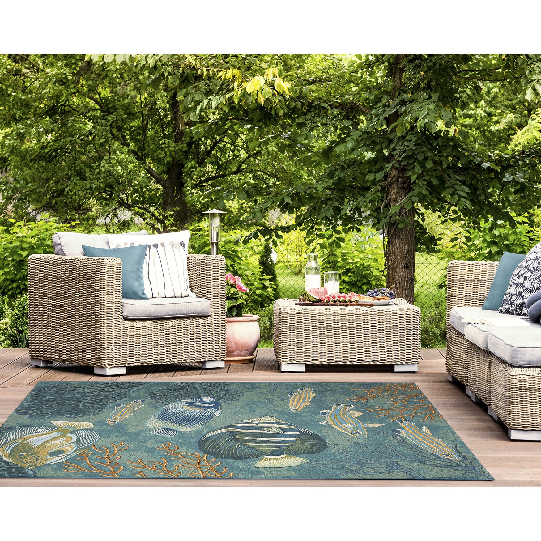 Marina Fish Indoor/Outdoor Area Rug Aqua, , alternate image number 4