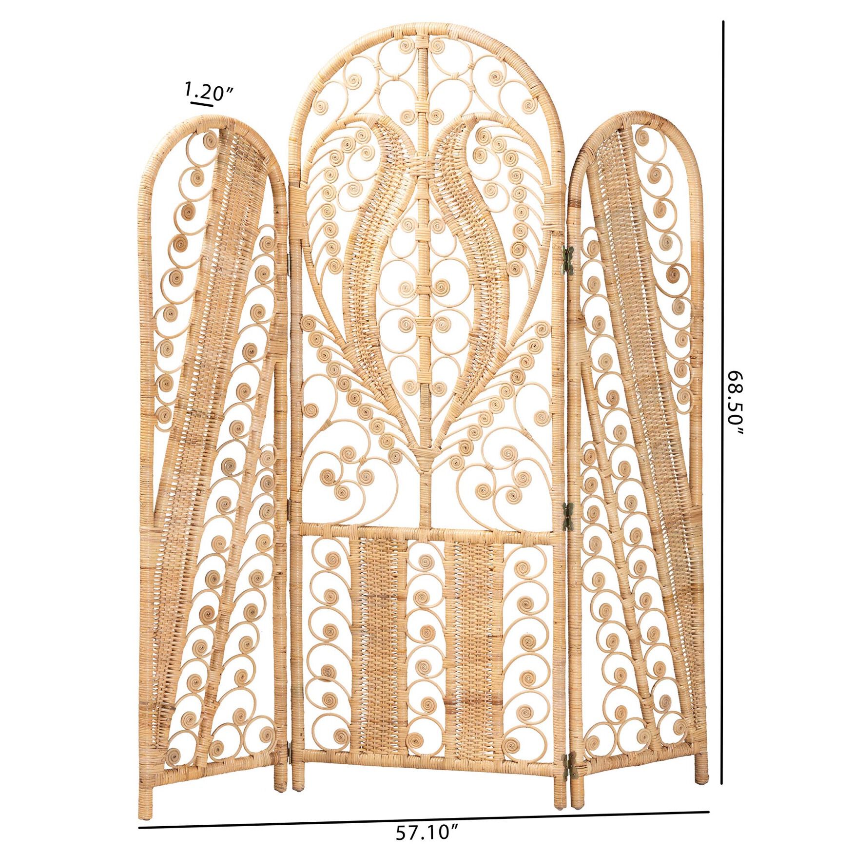 Nadra Modern Bohemian Natural Brown Rattan Room Divider, , alternate image number 4