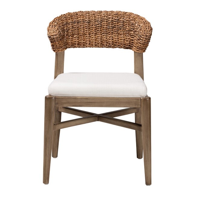 Chloe Modern Bohemian Walnut Brown Finished Mahogany Wood And Natural Rattan Dining Chair, , on-hover image number 1