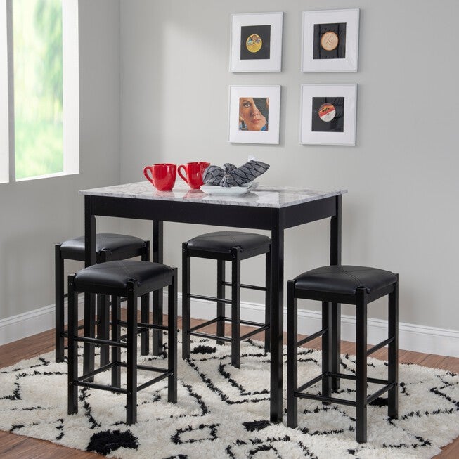 Lancer 5-Pc. Tavern Set Black Faux Marble, , alternate image number null
