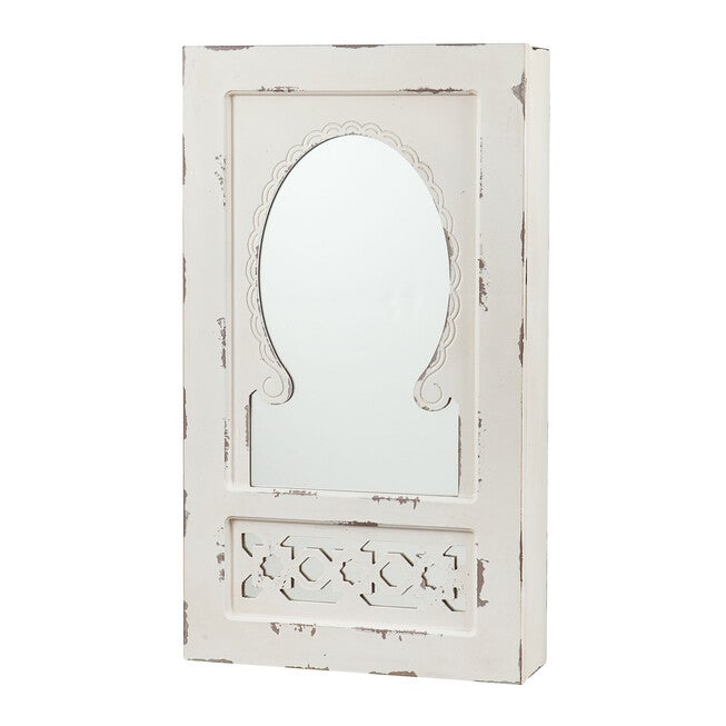 Shabby Chic Wall Mount Jewelry Mirror, ANTIQUE WHITE, hi-res image number 0