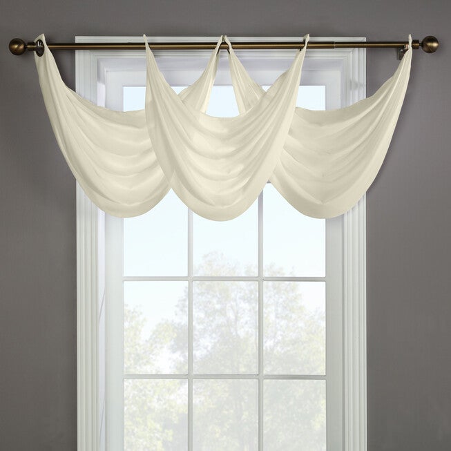 Rhapsody Lined Light Filtering Grommet Ascot Valance, IVORY, hi-res image number 0