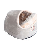 Faux Suede, Faux Fur Pet Cat Dog Cave Pet Bed, Sage Green/ Beige, , on-hover image number 1