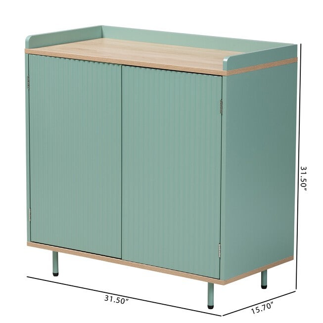 Tavita Mid-Century Modern Two-Tone Mint Green And Oak Brown Finished Wood 2-Door Sideboard Buffet, , alternate image number null