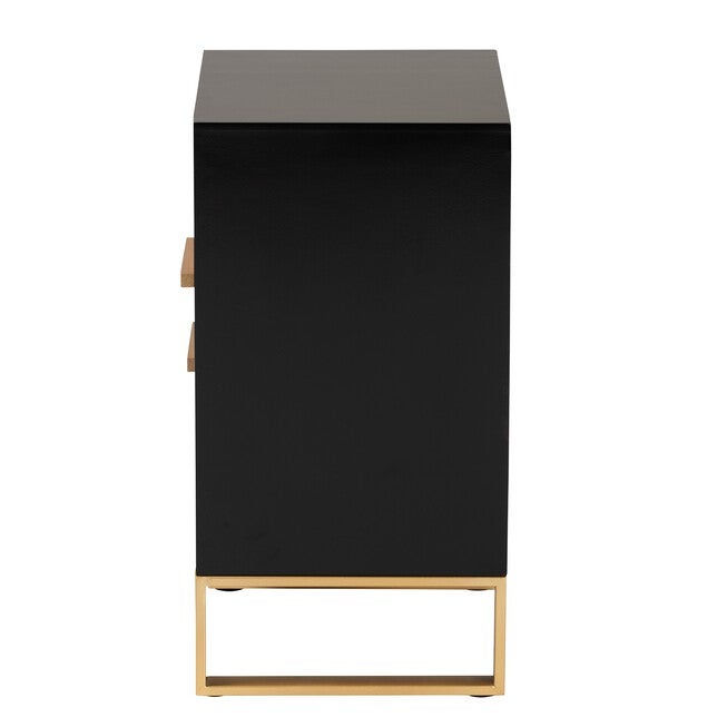 Giolla Contemporary Glam And Luxe Black Finished Wood And Gold Metal 2-Drawer Nightstand, , alternate image number null