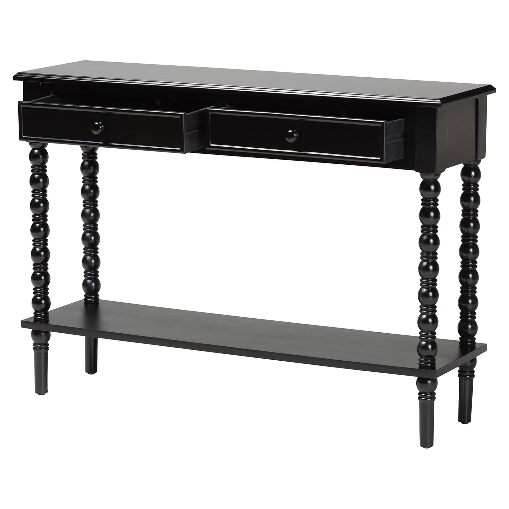 Malinda Classic Black Wood 2-Drawer Console Table with Spindle Legs, BLACK, alternate image number 2