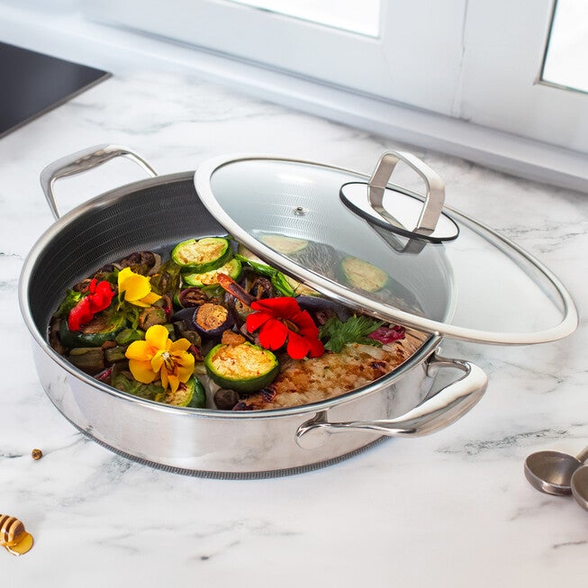 LIVWELL DiamondClad™ 5 Quart Hybrid Nonstick Stainless Steel Saute Pan and Lid, Dishwasher Safe, PFOA-free – Silver/Black, SILVER, on-hover image number null