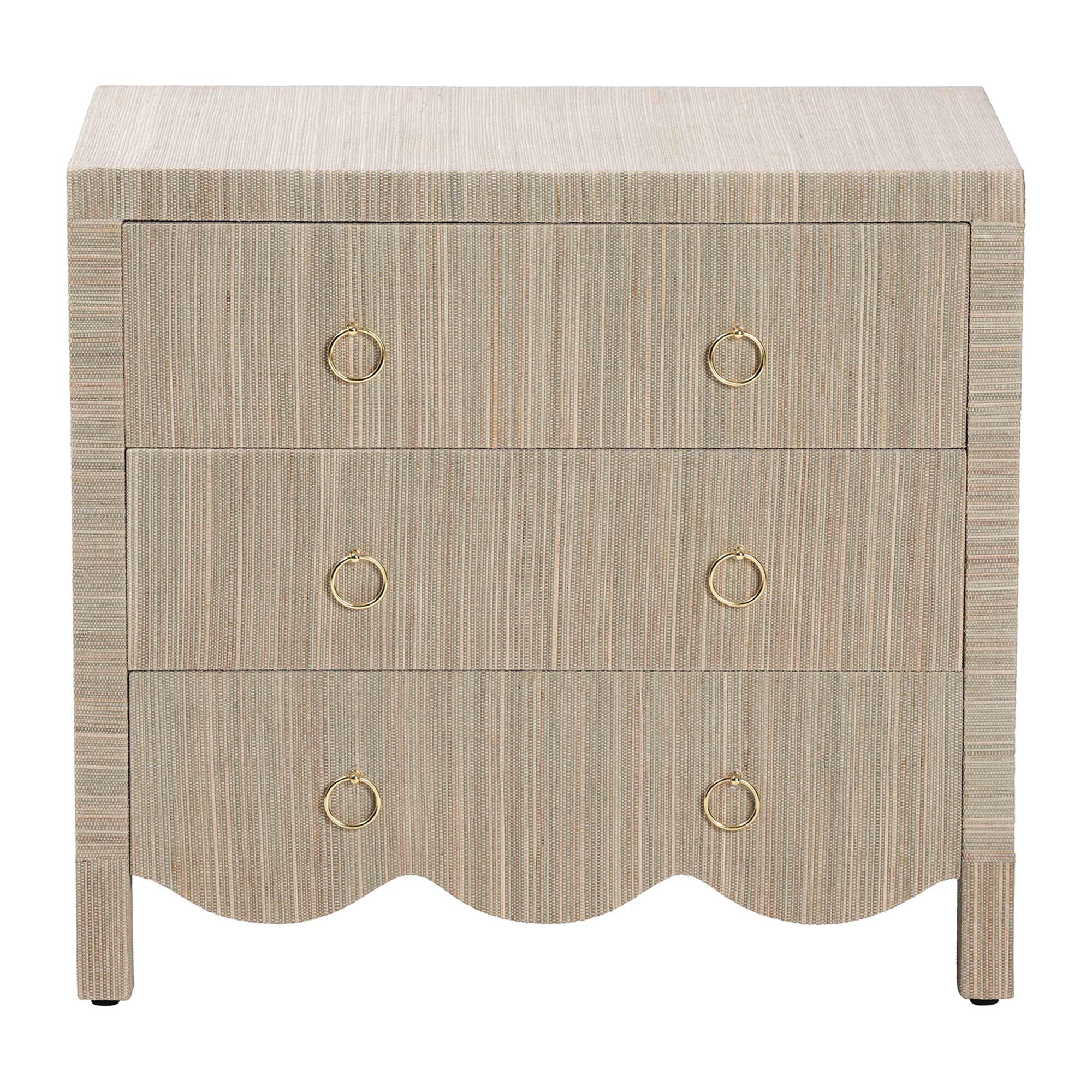 Umika Grasscloth Nightstand with Scalloped Base, BEIGE, alternate image number 3