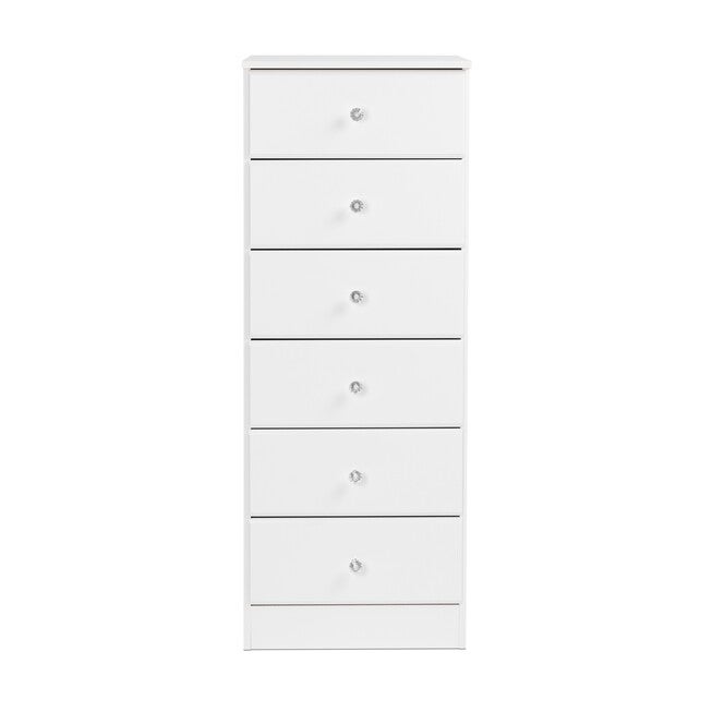 Astrid 6-Drawer Tall Chest with Acrylic Knobs, White, , alternate image number null