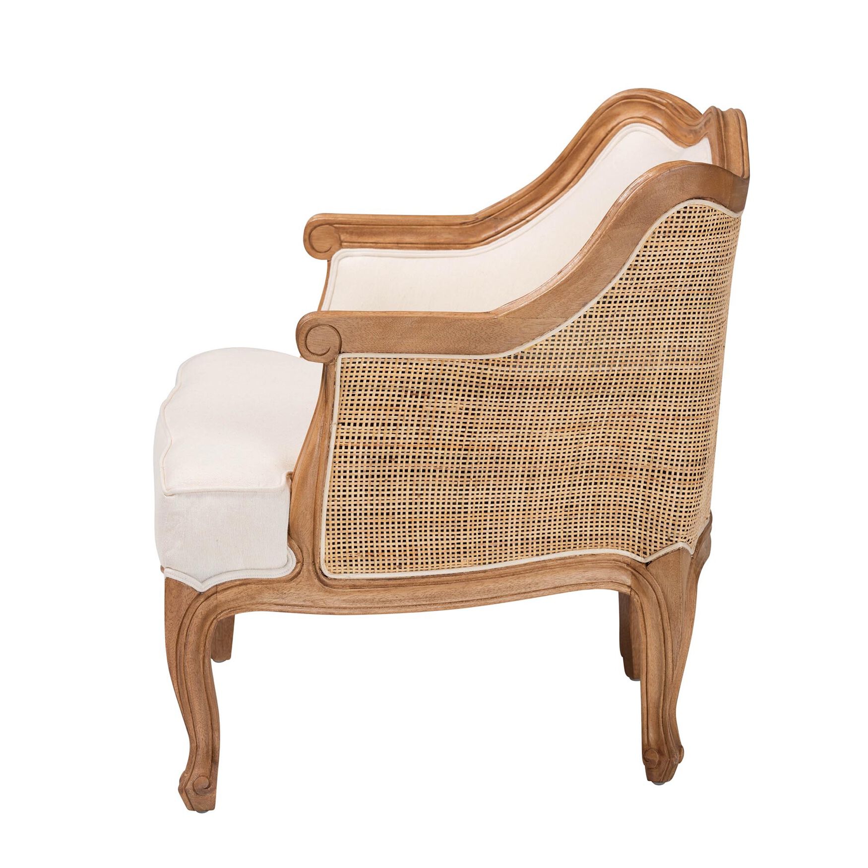 Sylvestra Traditional French Beige Fabric And Honey Oak Finished Wood Low Seat Accent Chair, , alternate image number 2