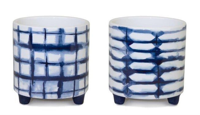 Pot (Set of 2) 4.25 inchesD x 4.5 inchesH Dolomite, BLUE/WHITE, hi-res image number null