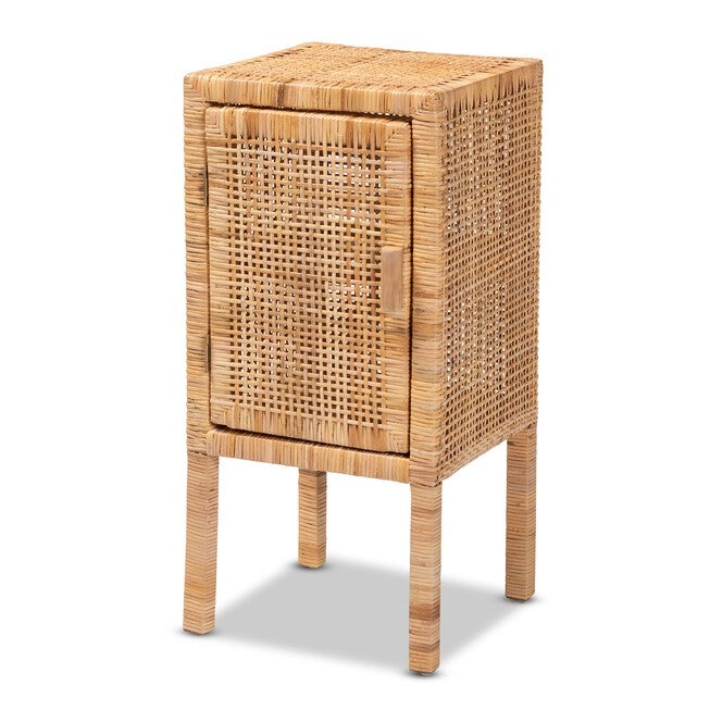 Vivan Modern Bohemian Natural Brown Rattan 1-Door Nightstand, NATURAL BROWN, hi-res image number null
