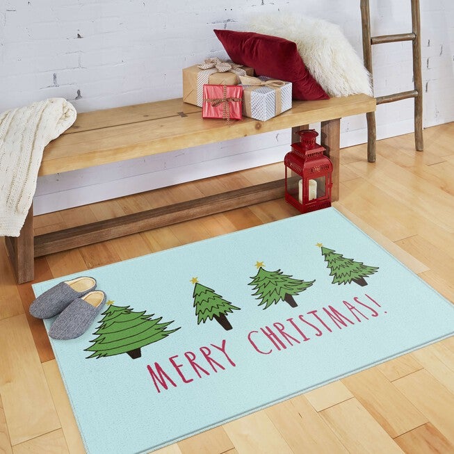 Christmas Trees Light Blue Kitchen Rug, , alternate image number 4