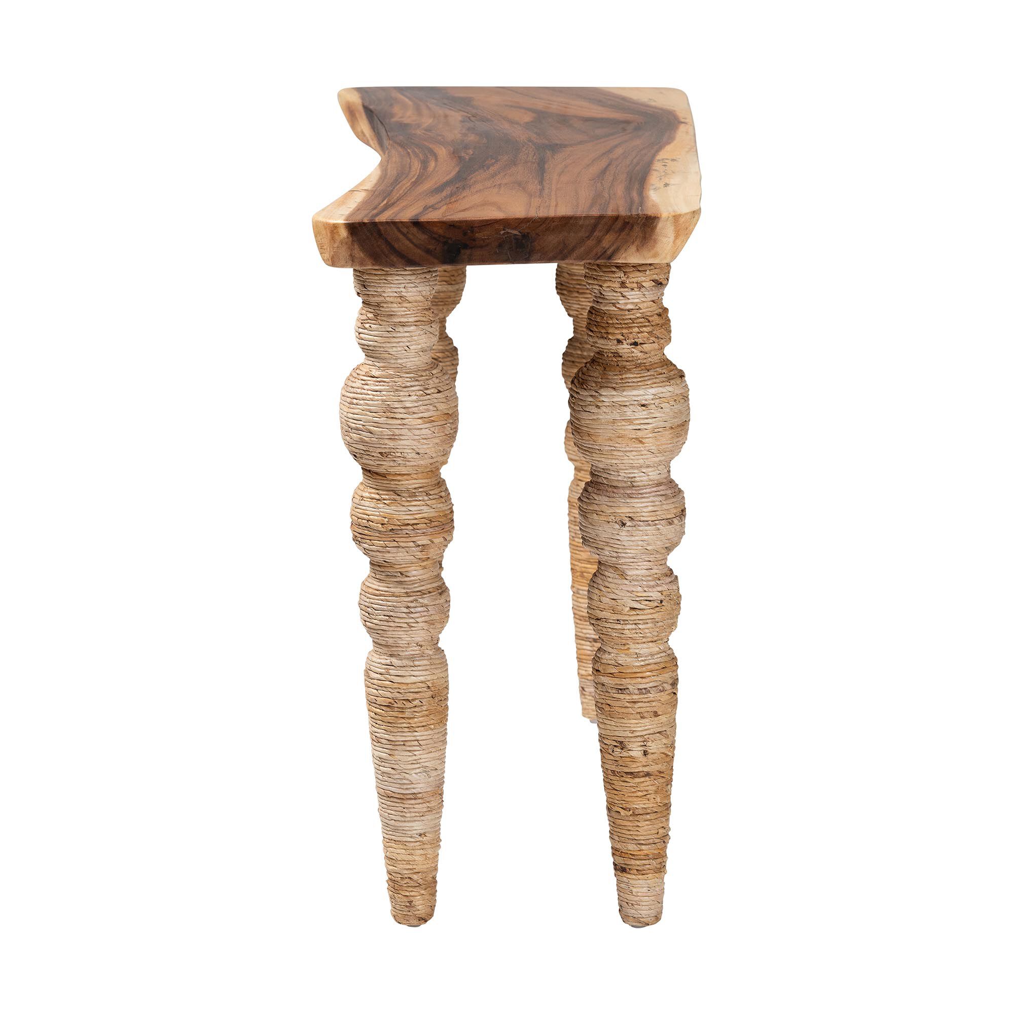 Nasnan Teak Wood Console Table with Seagrass and Bobbin Legs, BROWN, alternate image number 3