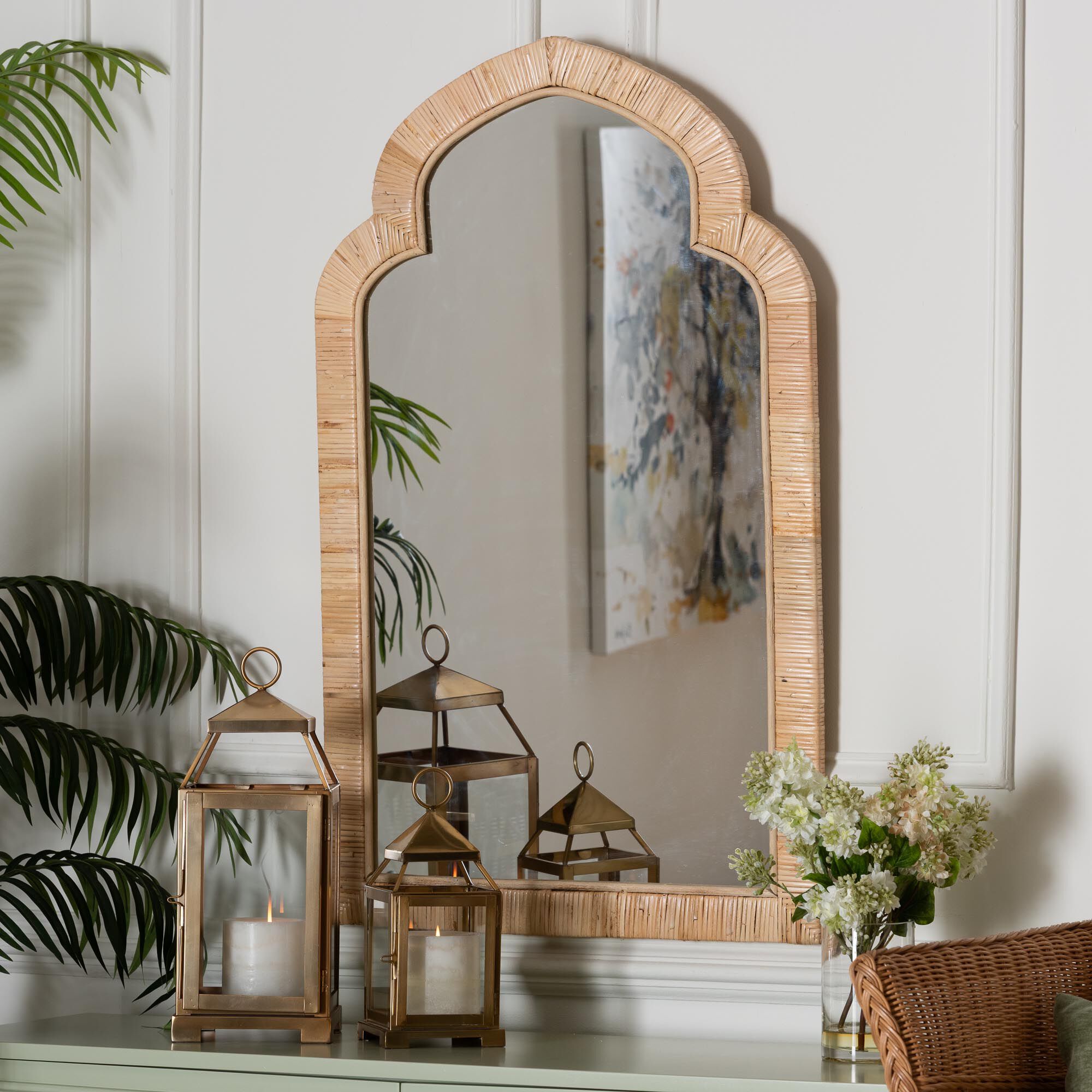 Plautilla Natural Rattan Arched Wall Mirror, NATURAL, alternate image number 3