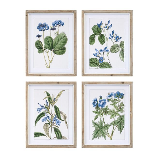 Wood Framed Floral Print (Set of 4), BLUE/GREEN/WHITE, hi-res image number 0