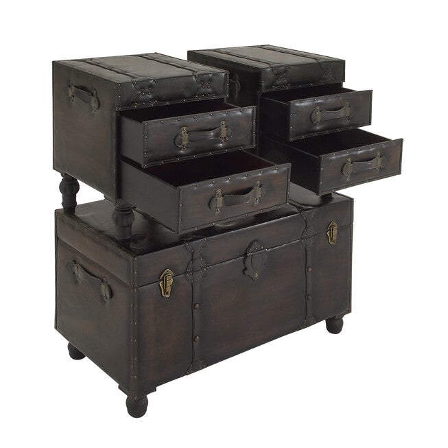 Set Of 3 Brown Wood Traditional Bench Bench, , alternate image number 3