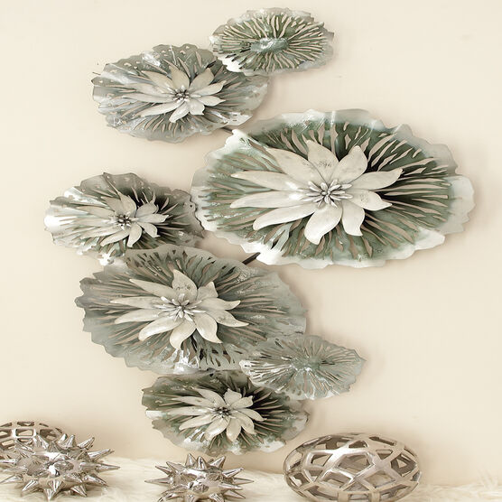 Grey Metal Eclectic Floral Wall Decor, , alternate image number null
