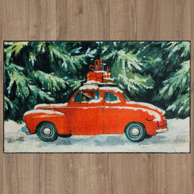 Vintage Christmas Car Kitchen Rug, , alternate image number null