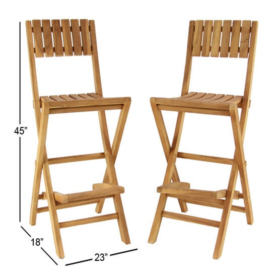 Set Of 2 Brown Teak Wood Traditional Bar Stool, , alternate image number null