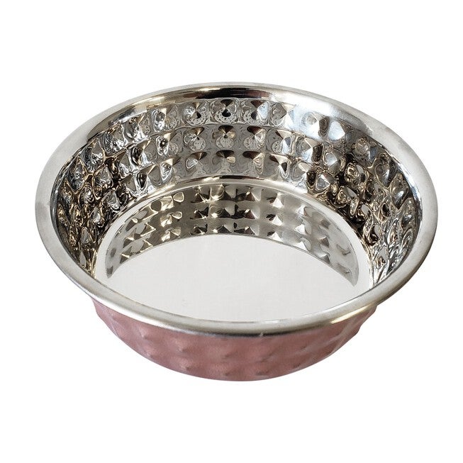 Stainless Steel Diamond Textured Dog Bowl - Rose Quartz, ROSE, hi-res image number 0