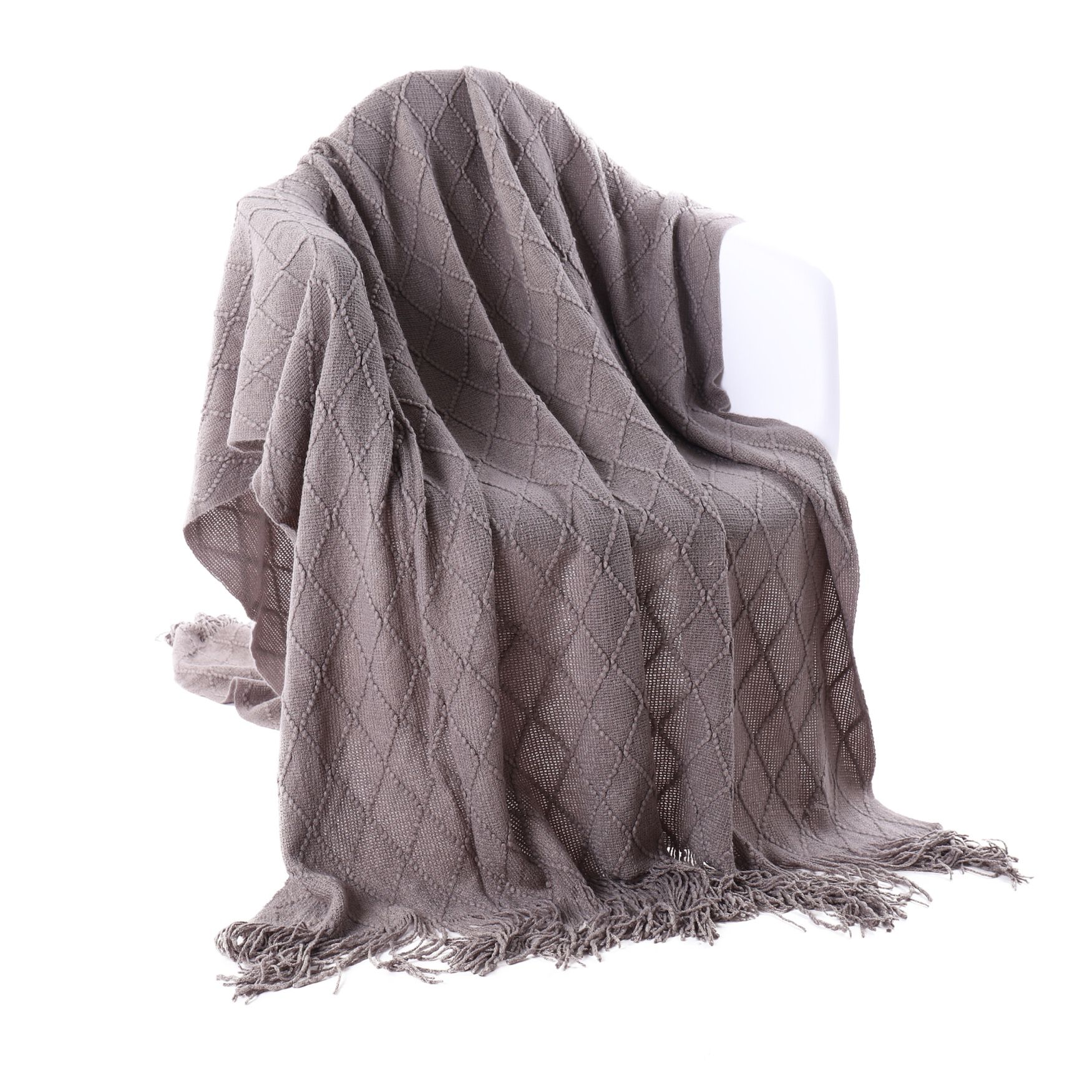 Battilo Home Soft Throw Blanket Warm & Knitted Blankets with Decorative Fringe Lightweight for Bed or Sofa Decorative, 52 inchesx80 inches, GREY, hi-res image number 0